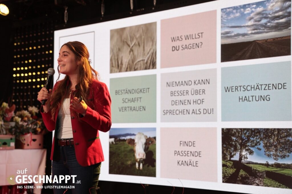 Michaela Sandmayr spricht bei einem Impulsvortrag über Wertschätzung für Landwirt:innen und Lebensmittel - Genussland Kärnten
